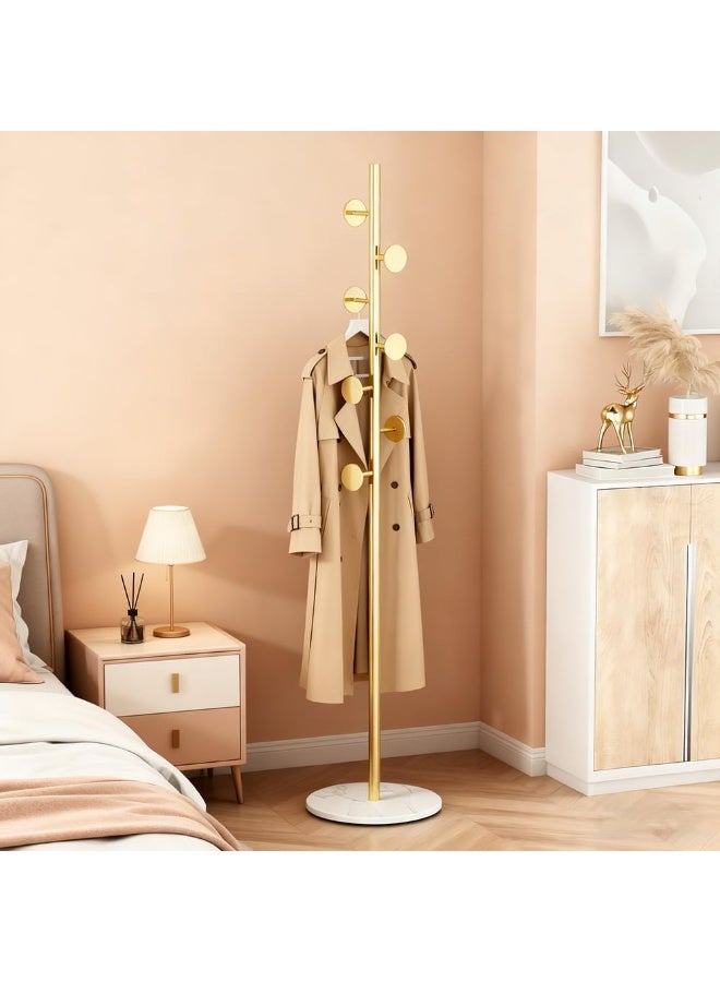 بيوينتي حامل معاطف قائم بذاته بقاعدة رخامية، شجرة معدنية متينة للثياب مزودة بـ 7 خطاطيف دائرية متدرجة، لحمل المعاطف والقبعات والحقائب والأمتعة، لغرف النوم والمداخل - Image 4